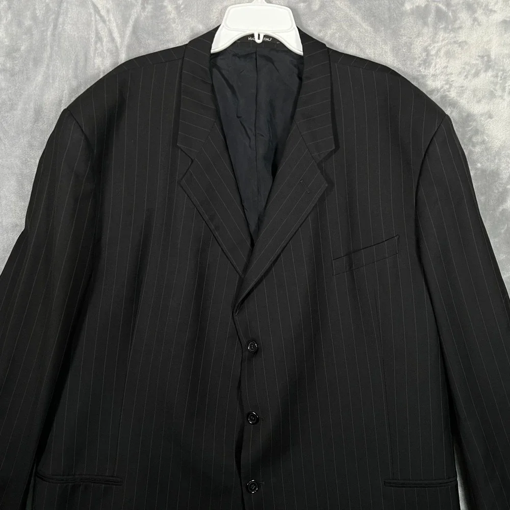 Armani Collezioni Suit Jacket Mens 56L Black Striped 3 Button Wool Blazer